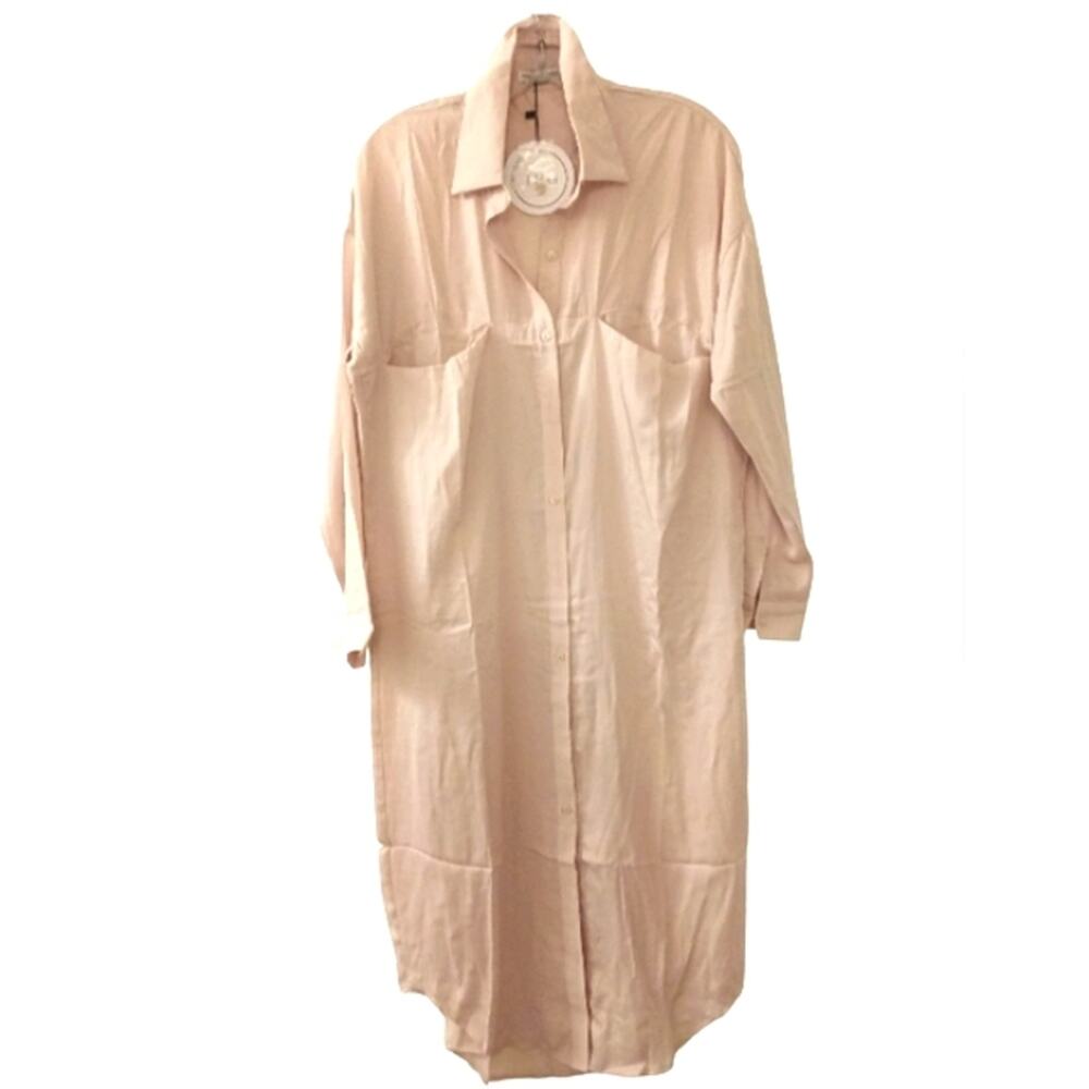 NEW Toby Heart Ginger Long Shirt Dress Sz M Cream Boho Pockets Preppy Lagenlook